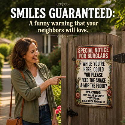 🐍 "Going Away?" Funny Snake Metal Sign — Psychological Burglar Deterrent for Garden & Gate 🔒